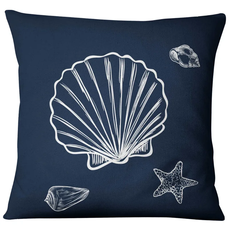 Blue Sea Compass Anchor Cushion Shell Starfish Pillows Mediterranean Throw Linen Pillowcase Home Decorative Decor Sofa Cushions 