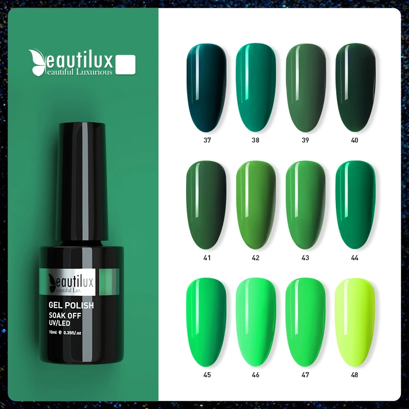Beautilux Nail Gel Polish Green Color Collection Neon Nails Art Gels Varnish Soak Off UV LED Lacquer Supply 10ml | Красота и здоровье