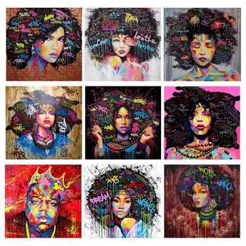 

Colorful Black Hair African Woman Diamond Painting Full Square/Round Drill 5D Diamond Embroidery Cross Stitch Mosaic Home Decor