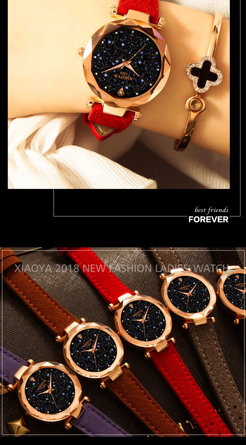 Ladies Watch 2019New Casual Fashion Quartz Watch Starry Sky Multicolor Leather Wristwatch Simple Designer Women Clock Orologio