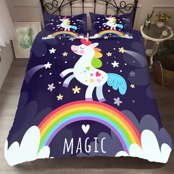 

BEST.WENSD Kids Beds Cartoon Rainbow Unicorn Bedding Set Home Bed Set Cotton Cute HD Unicorn Duvet Cover Cotton with Pillowcase