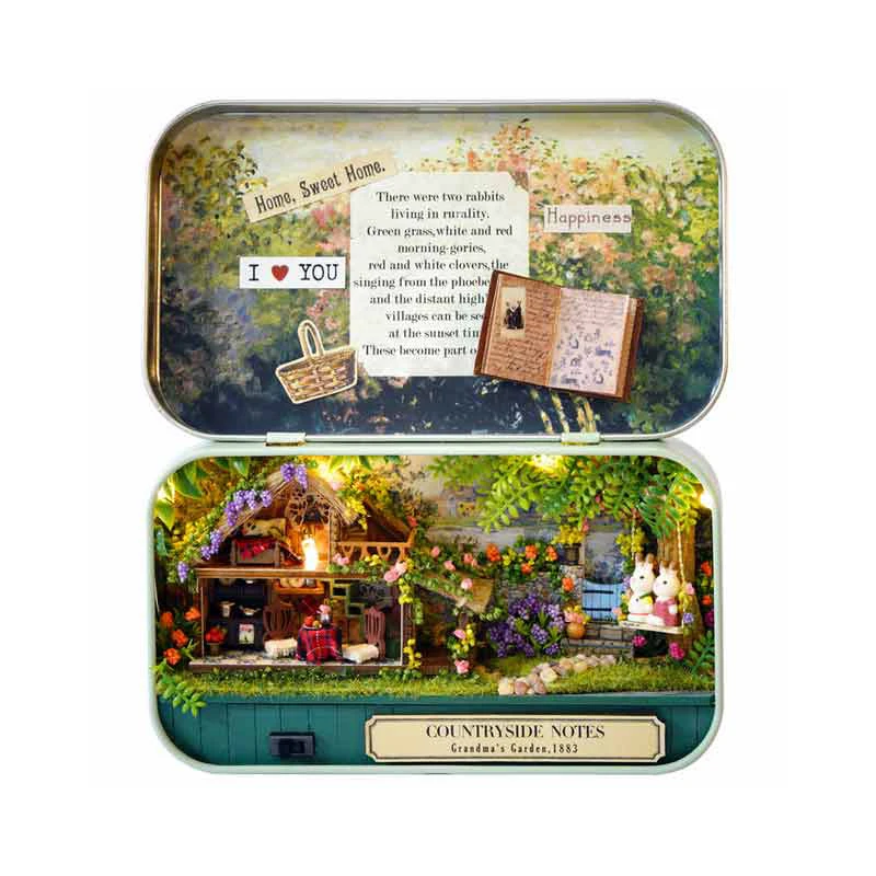 Box Theatre Diy Miniature House Furniture Room Secret Iron Box 3D Doll House Accessories Casa Toys Dollhouse For Kids Gift