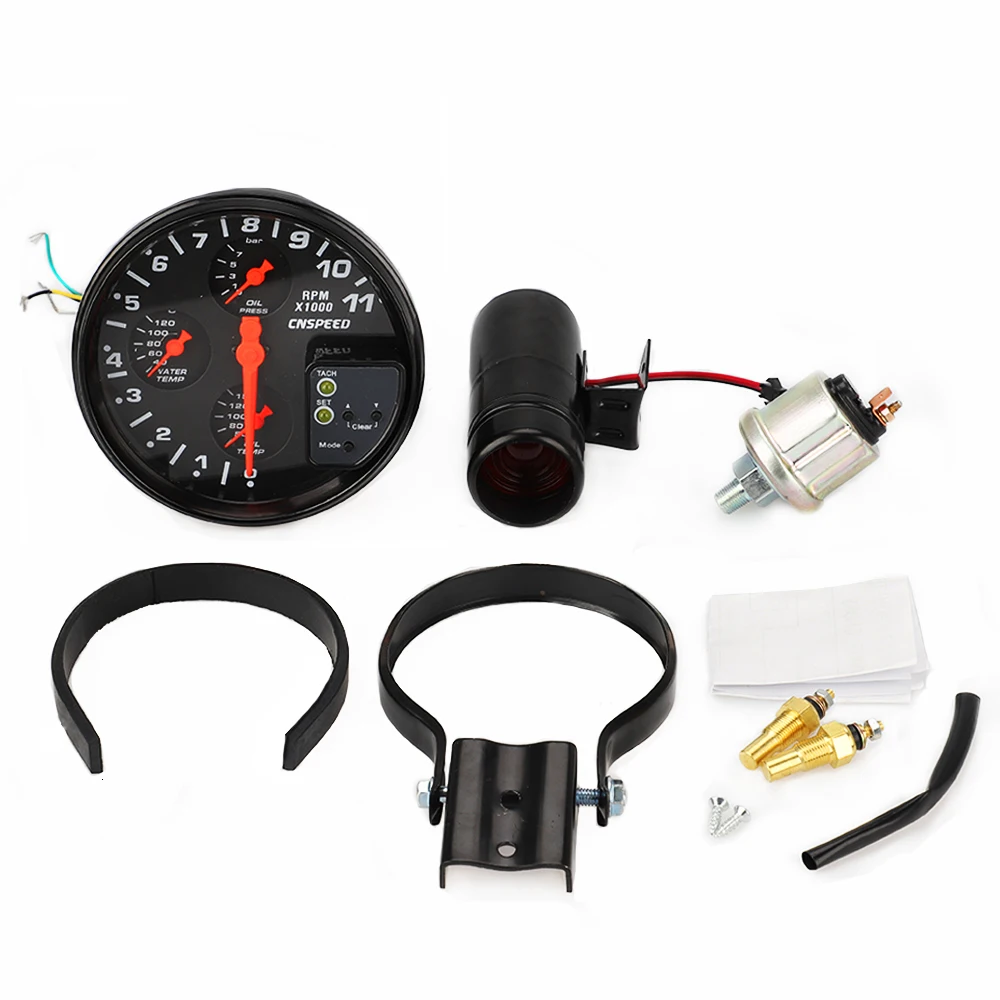 5" 4 IN 1 12V Racing Car Tachometer Rpm Gauge Meter Water Temp Oil Temperature oil pressure gauge Meter shift light Sensor