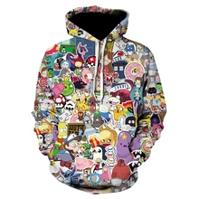 Moda masculina hoodies 90s cartoon gang personagem colagem 3d impresso moletom com capuz unisex streetwear manga longa anime moletom
