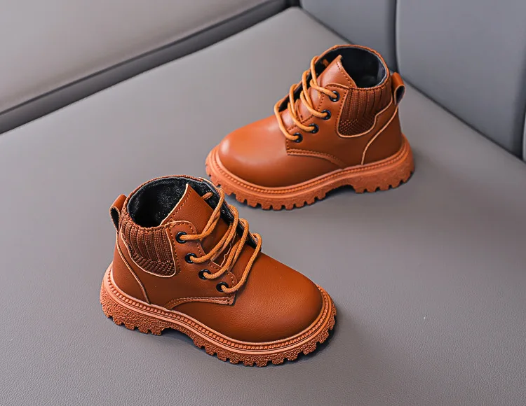 Baby Boys Boots for Kids Girls Booties Leather Shoes Soft Sole Fashion Martin Boots Waterproof Non-slip Plush Boy Running Shoes