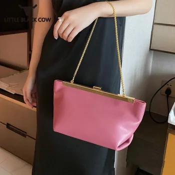 

Elegant Ladies Flap Shoulder Bags Softshell Genuine Leather Chain Crossbody Bag Womens Party Packing Vintage Bags Solid Colors