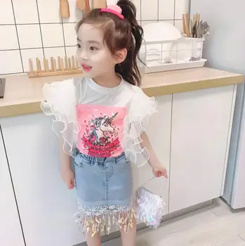 

Baby Girls Summer Fashion Sets, Unicorn Top + Jean Skirts 3-7T 5 sets/lot wholesale