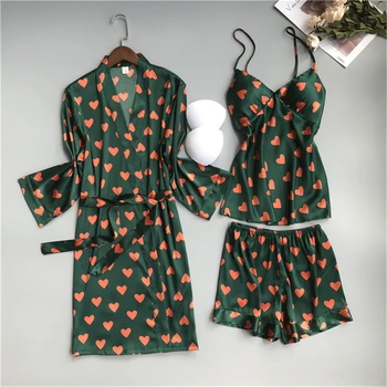 

Pajamas Korean long-sleeved feminine sling chest pad pajamas three-piece casual fashion seduction home service peignoir 2020