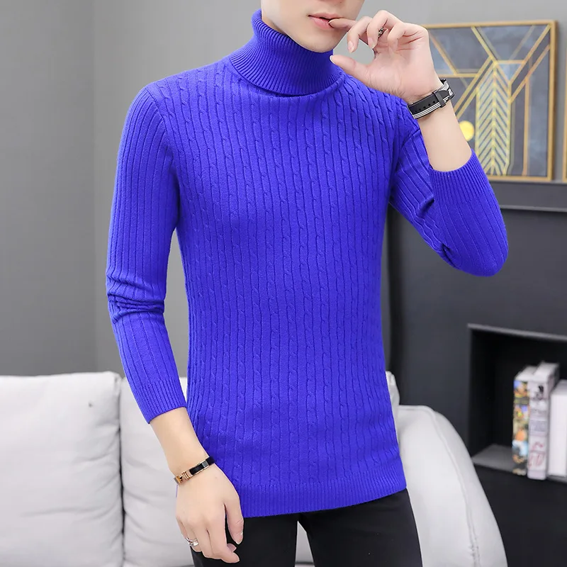 Модный пуловер мужской свитер осенний и зимний Повседневный акриловый тонкий свитер с высоким воротником мужская зимняя одежда