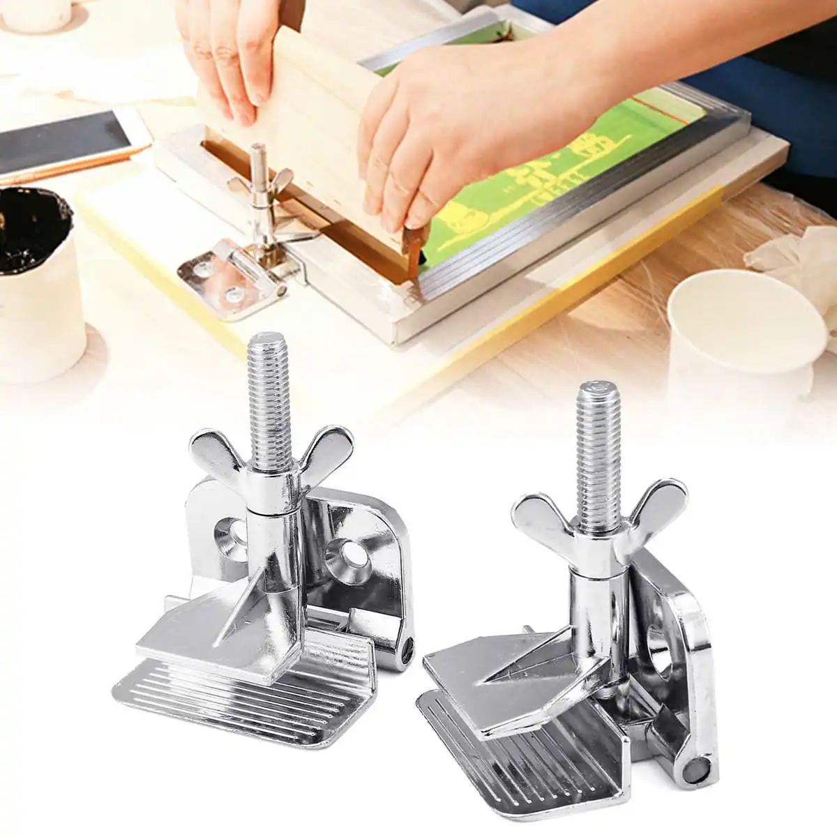 

2x Screen Printing Butterfly Frame Hinge Clamps Chrome Plated Alloy Silver Screen Printing Hinge Clamps DIY Fixing Screens Tool