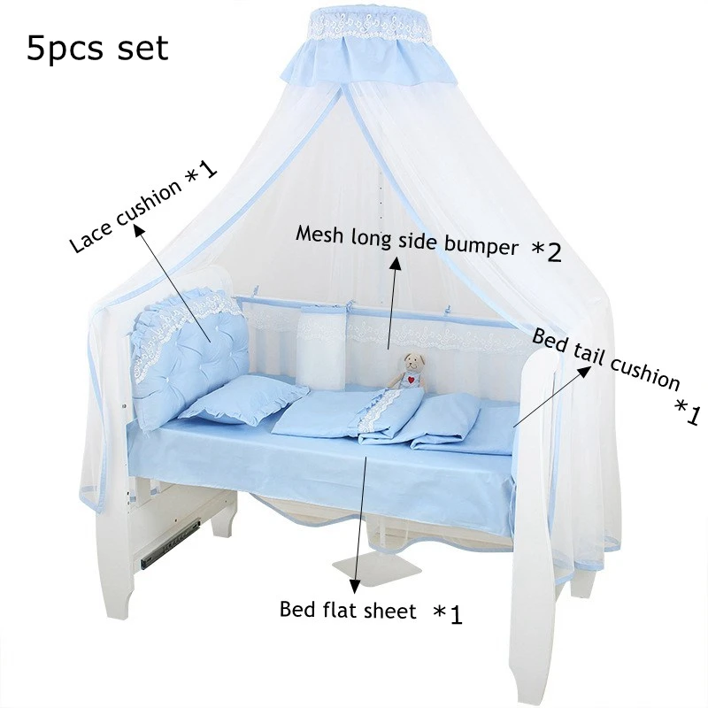 5Pcs Summer Lace Cotton Cradle Bumpers Bed Flat Sheet Cot Side Protector Surroundings Barrier For Bed Solid Color Baby Bed Decor (6)