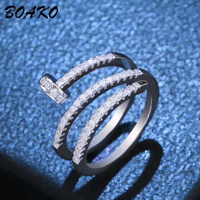Silver Модные кольца BOAKO в стиле панк-рок для женщин, кольцо с микро кубическим цирконием в стиле хип-хоп, Трендовое ювелирное изделие, кольца с круговыми кругами - Цвет основного камня: Silver