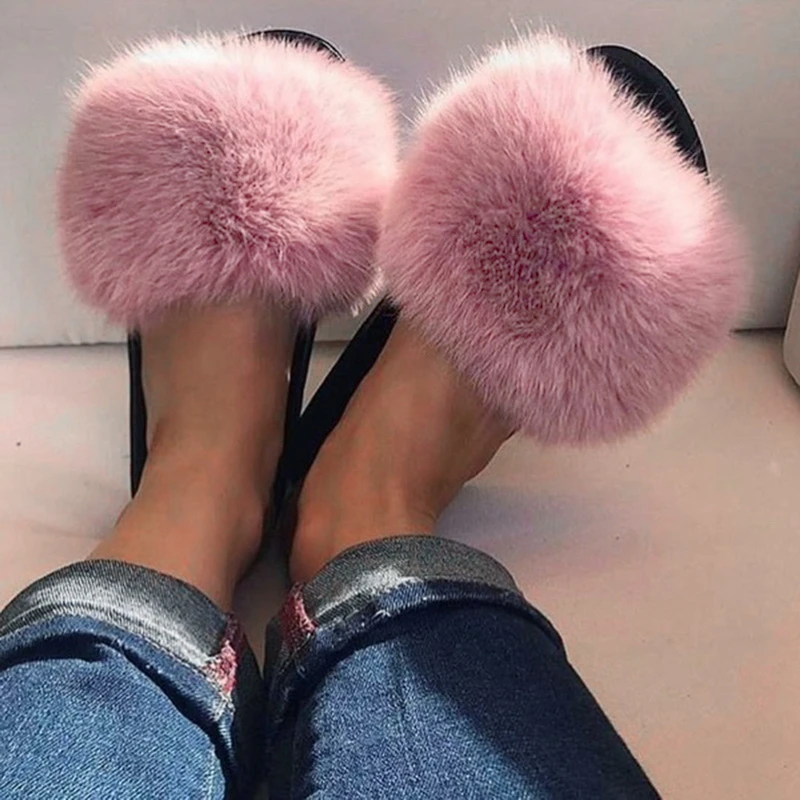 Sexy Casual Women Faux Slippers Flat Shoes Furry Fluffy Slippers Outdoor Indoor Home Female Flops Slides Dropshopping|Slippers| - AliExpress