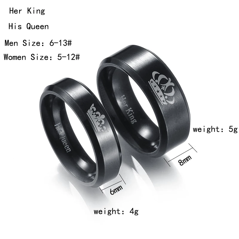 Spark 1 шт., свадебные кольца для мужчин и женщин из нержавеющей стали, его королева, ее король, БУКВЕННОЕ кольцо для влюбленных пар, юбилейное ювелирное изделие, подарок