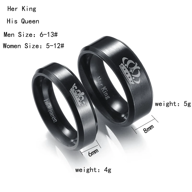 1pc Stainless Steel Wedding Rings For Women Men His Queen Her King Letter Lovers Couples Ring Anniversary Jewelry Gift wedding rings,finger rings,jewelry rings,ring jewelry,couple rings
