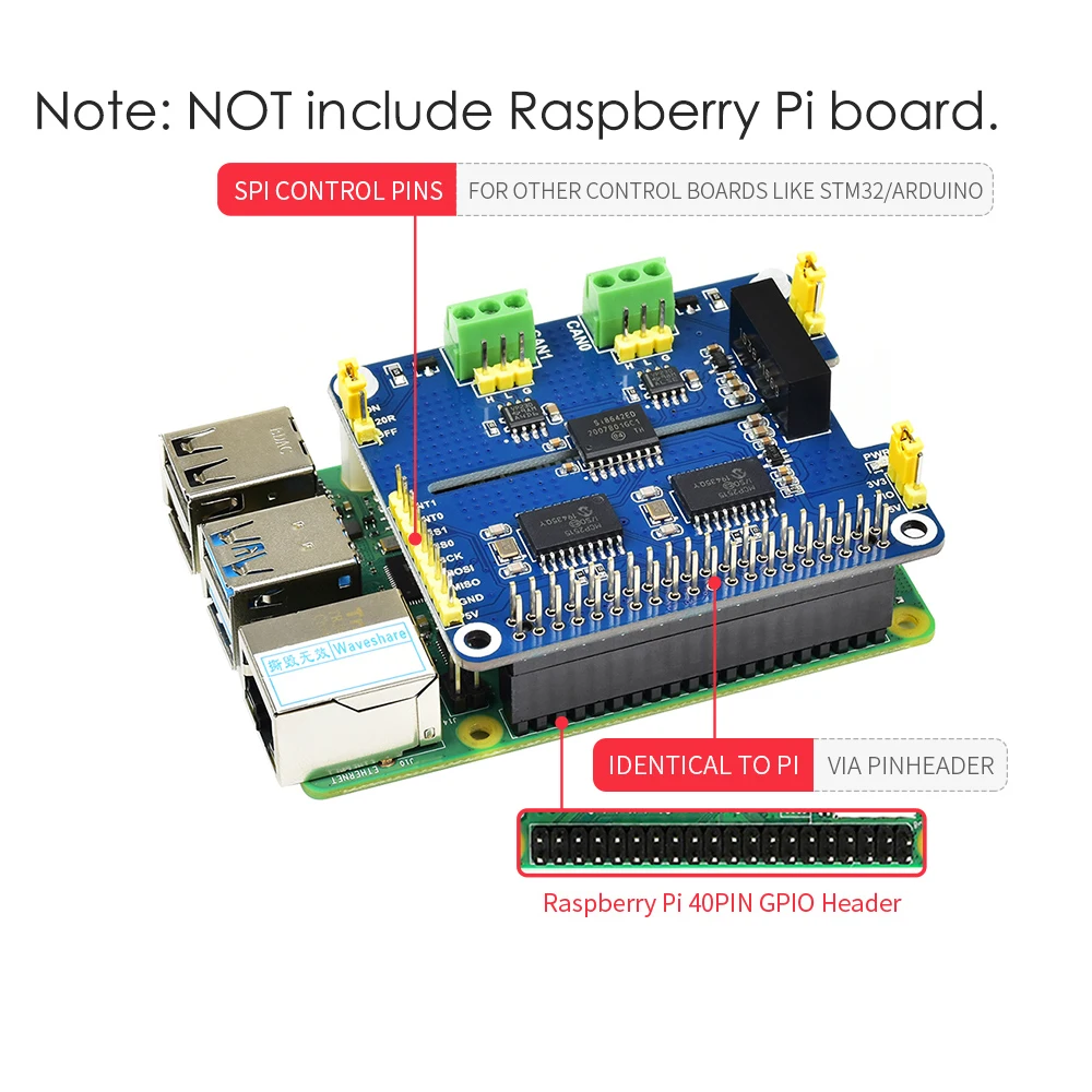 

2-Channel CAN BUS Extension Expansion Board Module HAT Kit for RPI 0 PI4 Raspberry Pi Zero 2 W WH 2W 3 4 Model B 3B Plus 4B 5