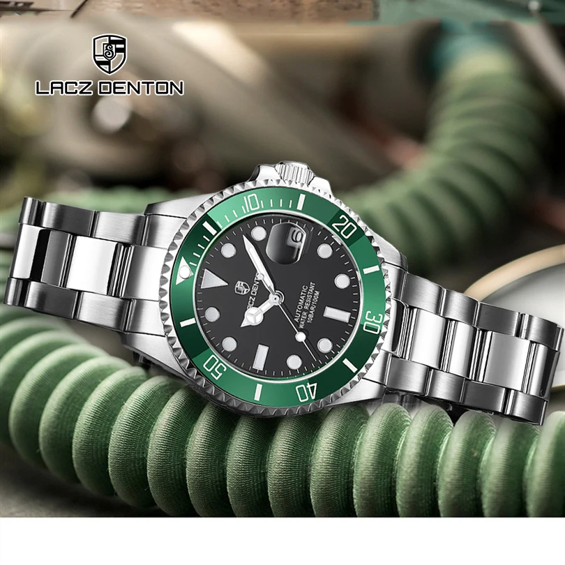 10bar Diving Watch Automatic Luxury brand Lacz Denton Sapphire Mechanical Watch Men Calendar Luminous Water Ghost Green Watches