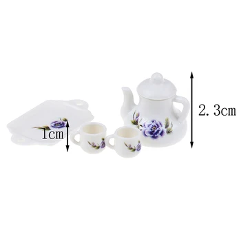 

4Pcs/lot Porcelain Tea Cup Set Chintz Flower Tableware Kitchen 1:12 Dollhouse Miniature Furniture Toys For Children
