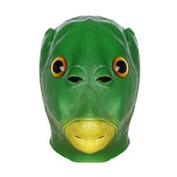 1pc Green Fish Head Mask Latex Alien Costume Helmet Funny Animal Monster Fish Headgear For Unisex Carnival Party Cosplay Props