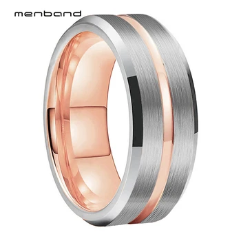 

Two Tone Men Women Rose Gold Tungsten Wedding Band Ring With Center Grooved Bevel Edges 8MM Ring Box Available