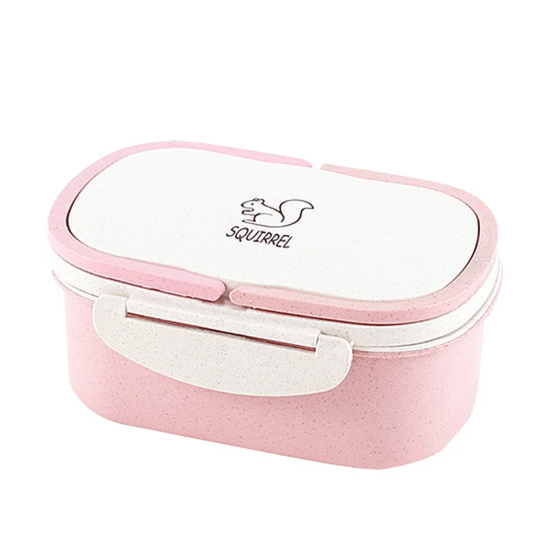 Пшеничная солома двухслойный изолированный Ланч-бокс для детей Детский пищевой контейнер школьный офис Портативный Bento box Органайзер для хранения - Цвет: Розовый