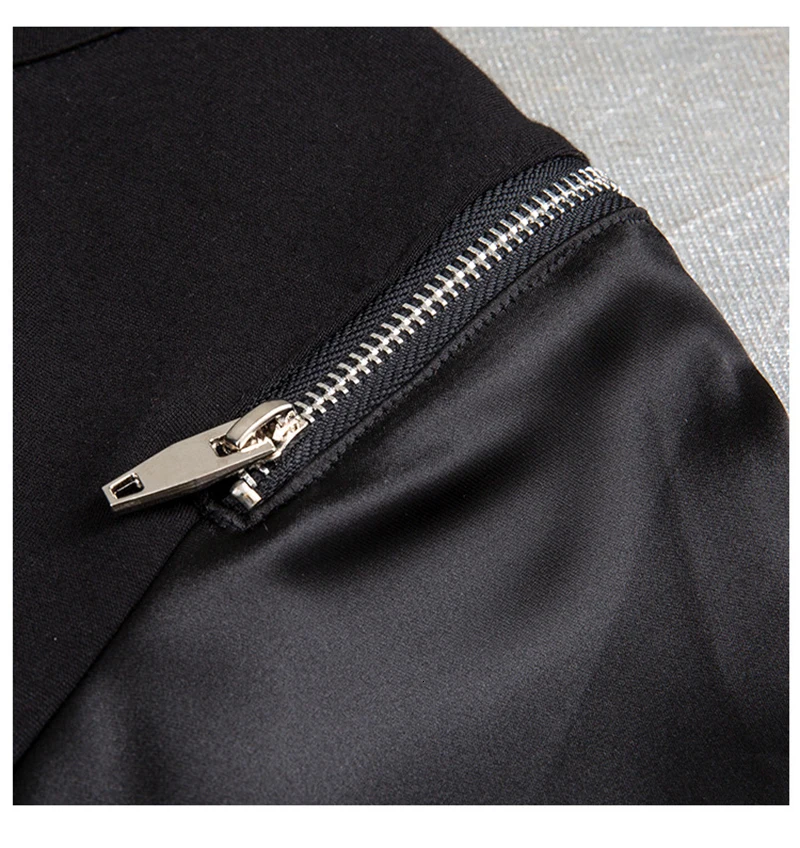 [EAM] женское черное плиссированное платье на молнии с открытыми плечами, новинка, воротник-стойка, длинный рукав, свободный крой, модный стиль, весна-осень 1N069