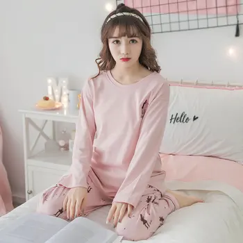

Cotton Spring And Summer Can Wear Home Clothes Pajamas Women'S Autumn And Winter Long-Sleeved Cartoon Suit Fresh Students