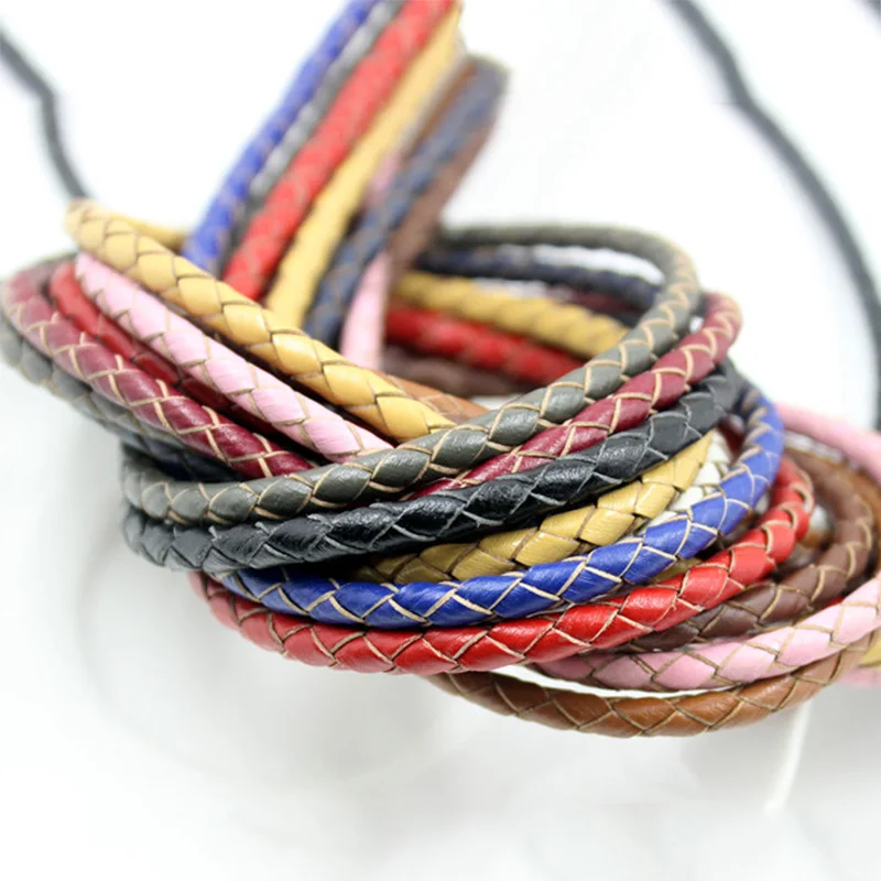 

2m/lot 3mm Round Stripe Genuine Braided Leather Rope DIY Fashion Necklace Bracelet Accessories Jewelry Findings Components