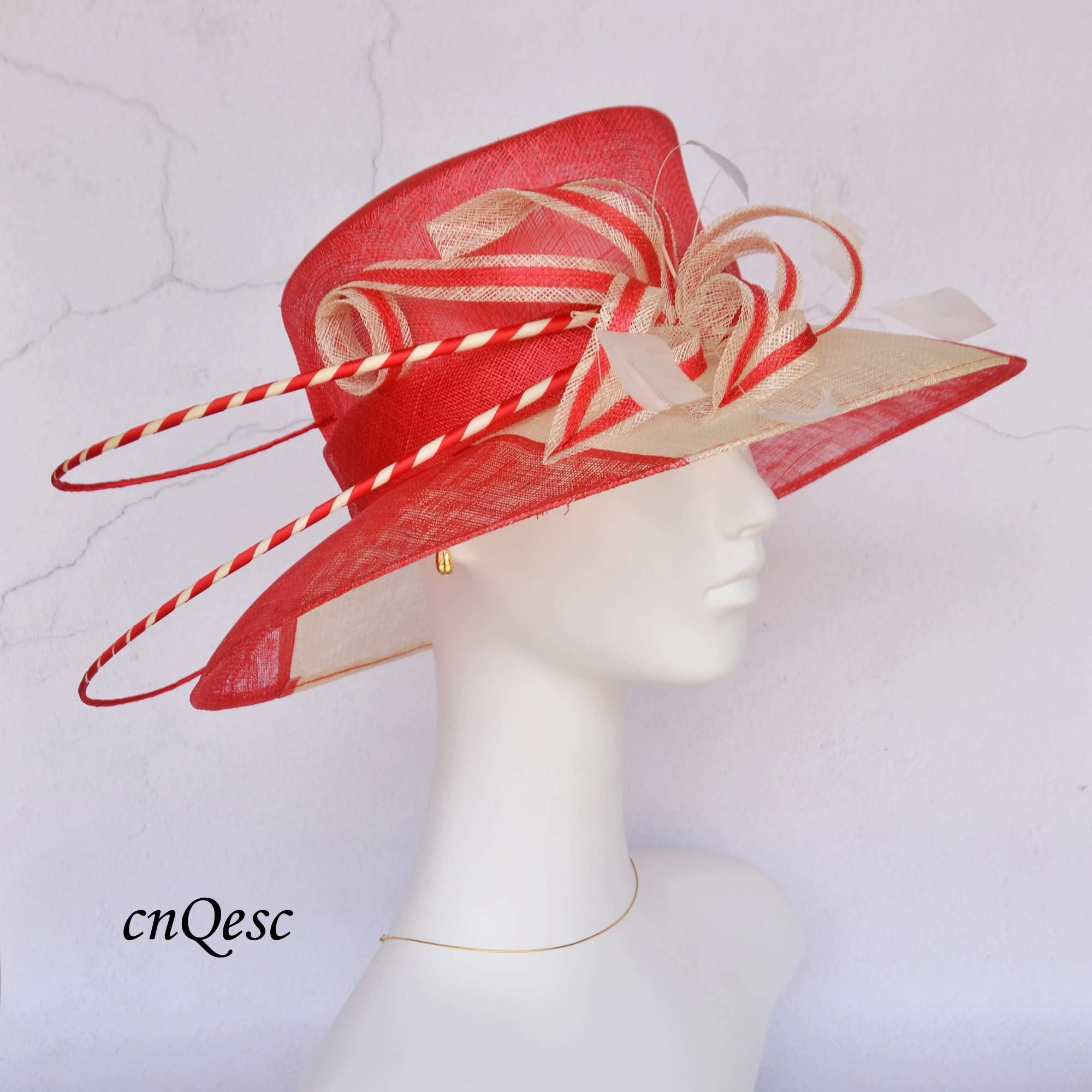 Red ivory sinamay hat fascinator for 