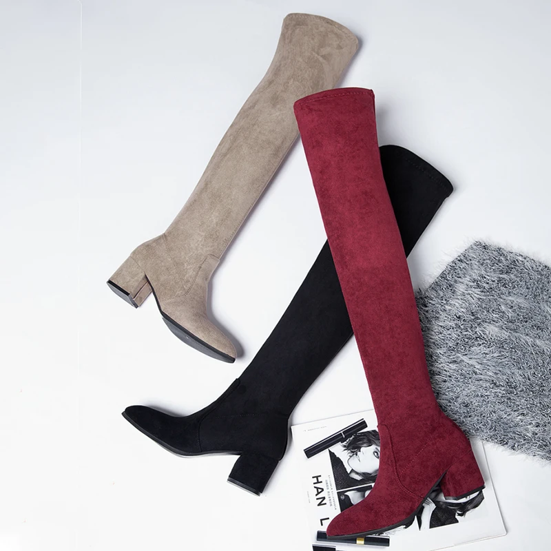 

Sexy Over Knee Boots Women Red Boots Thigh High Boots Women Winter Boots 2019 Autumn Black Boots Fashion Slip On High Heels Boot