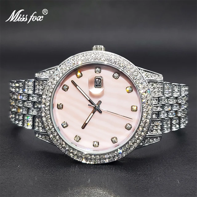 Relogio Feminino MISSFOX Elegant Diamond Bling Pink Watch For Women Geneva Luxury Unique Pearl Dial Dress Watches Dropshipping 2