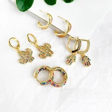 Новинка, радужные серьги-гвоздики в виде кактусов, модные разноцветные медные Крест CZ Циркон, маленькие серьги для женщин и девушек, позолоченные ювелирные изделия