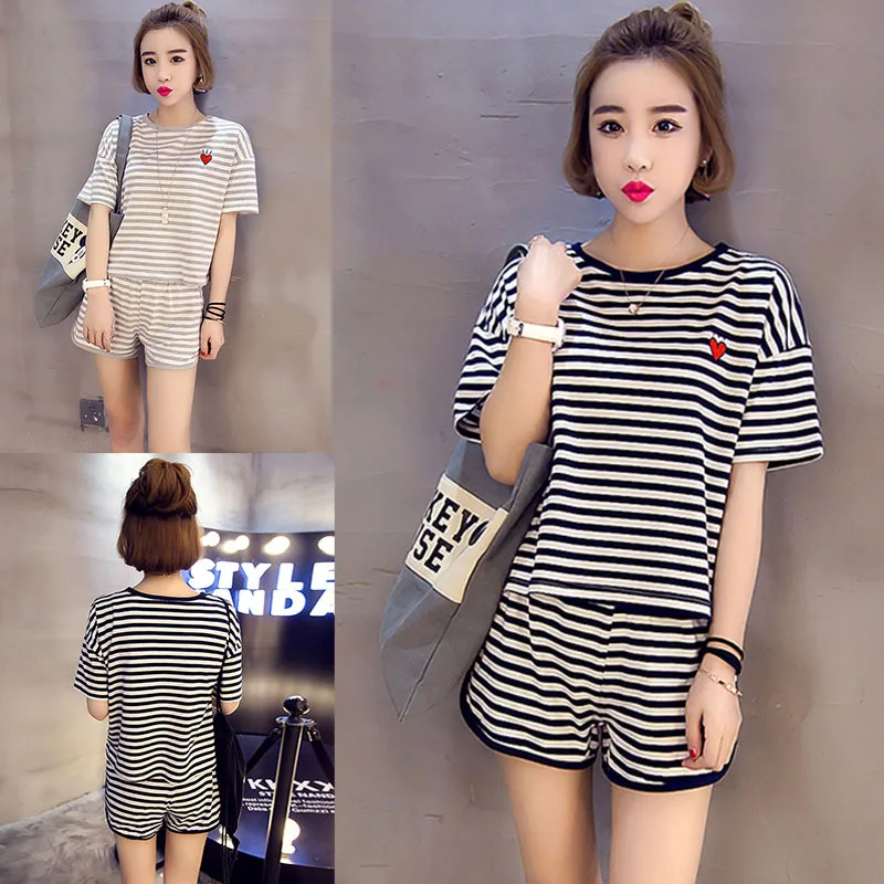 Women's Sleepwear Summer Thin WOMEN'S Home Wear Black Striped Lovely Short Sleeved QMilch Set Women's Sleepwear Summer Thin WOMEN'S Home Wear Black Striped Lovely Short Sleeved QMilch Set