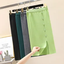 Zoki модная женская трикотажная юбка, осенняя, эластичная, высокая талия, тонкая, женский, карандаш, миди, свитер, юбка, повседневная, зимняя, Harajuku, Faldas