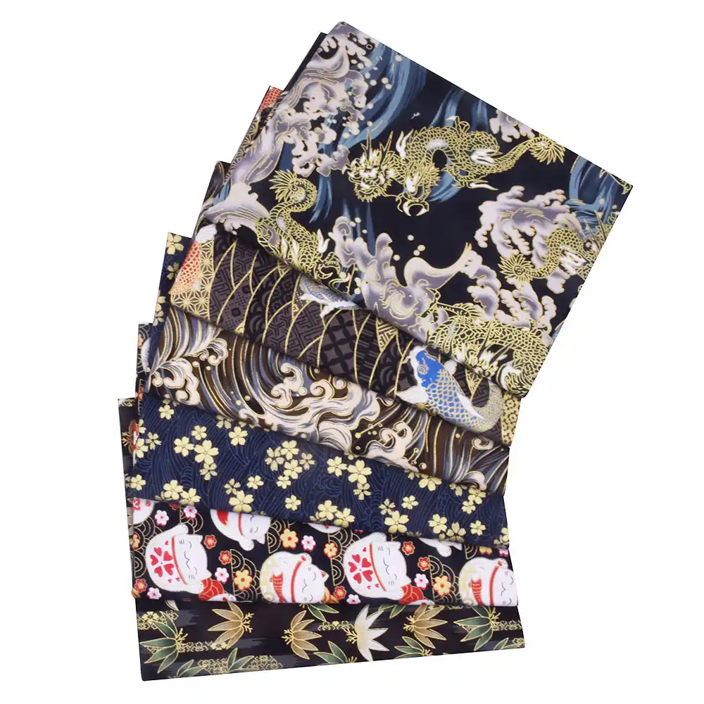 Tissu De Coton Kimono Japonais Bleu Marine Noir Tissu De Fleurs De Papillon De Chat De Fortune Pour Coudre Des Poupees Et Des Sacs Patchwork D Aiguille Aliexpress