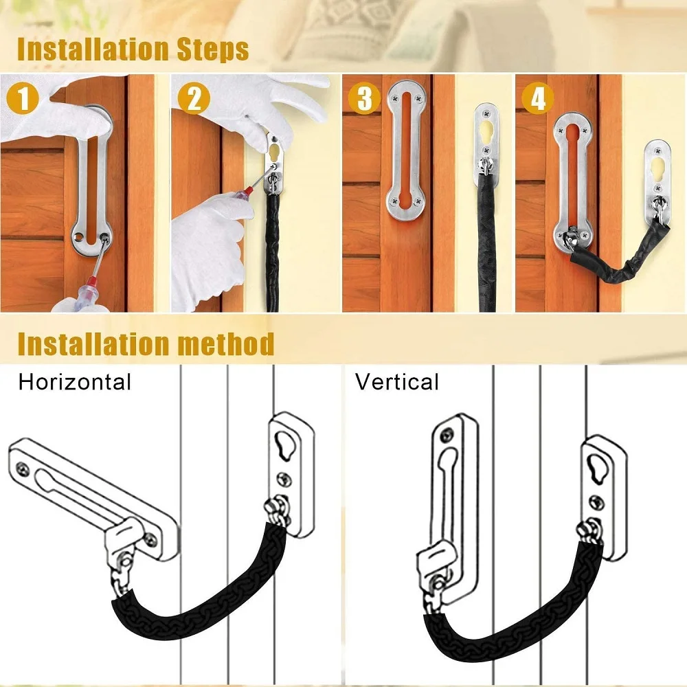 2Pcs Door Chain Stainless Steel Security Chain Guard Brushed Steel Gold Antique Red Bronze