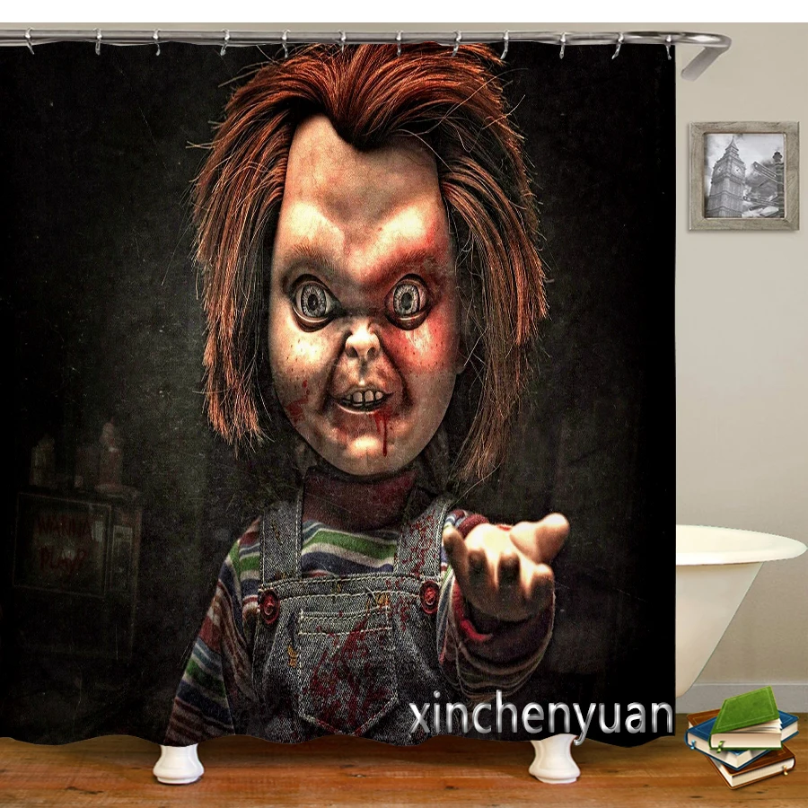Horror Chucky Shower Curtains Waterproof Bathroom Curtain 3d Printed Fabric with Hooks Decoration Shower Curtain M10 3