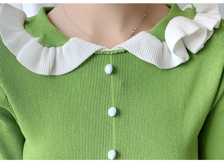 Jielur Langarm Gestrickte Kleid Warme Puppe Kragen Elegante Frauen Herbst Winter Mode Schlank Süße Schwarz Grün Pullover Kleider – Detail 11