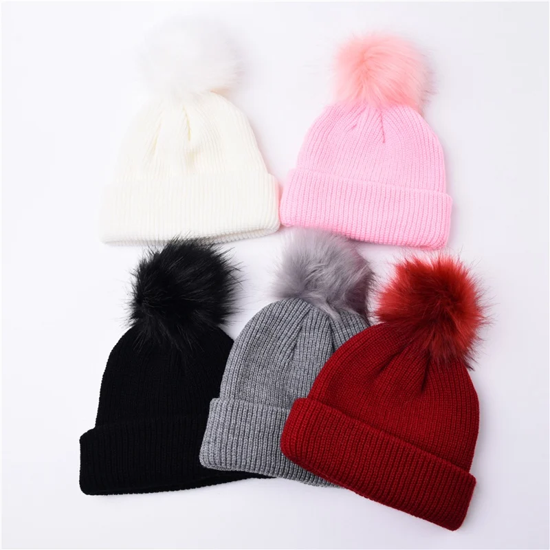 black skully hat Solid Color Keep Warm Unisex Crimping Child Beanie Hat Elasticity Autumn Winter Outdoor Pompom Hat Winter Cap skullies beanie