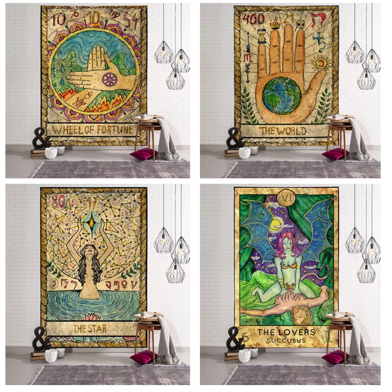 Tarot Card Tapestry Hippie Witchcraft Supplies Astrology Psychedelic Wall Cloth Hangings Bohemian Decor Dorm Custom | Дом и сад