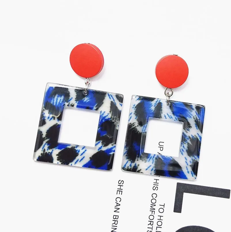 square blue leopard Модные Подвесные серьги большие геометрические Висячие золотые серьги для женщин вечерние ювелирные изделия - Окраска металла: square blue leopard