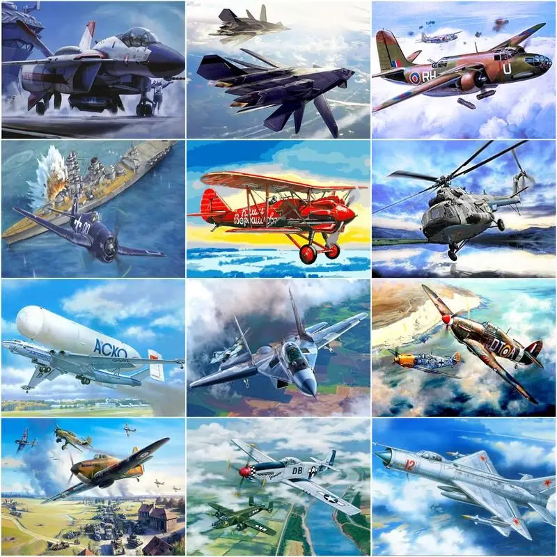 CHENISTORY Paint By Number DIY Fighter Plane For Children Kits Drawing 40x50cm Color Canvas HandPainted Picture Art Gift Home De | Дом и сад
