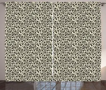 

Eggshell Dark Grey Modern Curtains Print Cluttered Geometric Shapes Triangular Motifs Repeated Randomly Living Room Window Drap