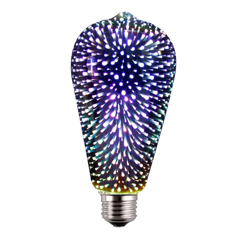 Retro Led Bulb 3D Decorative Bulb Fireworks Atmosphere E27110 220V ST64 G95 G80 G125 A60 Edison Holiday Lights Christmas Lights