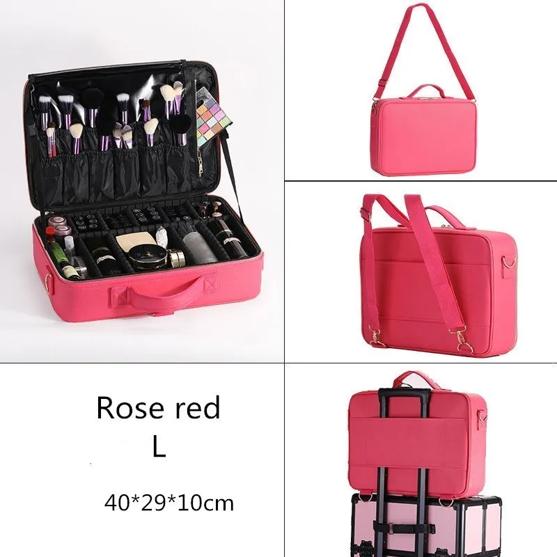 Rosered L 40x29x10cm Водонепроницаемая косметичка из искусственной кожи, косметичка для красоты, сумка для хранения косметики большой емкости, косметический чемодан, органайзер для путешествий, женская коробка - Цвет: Rosered L 40x29x10cm