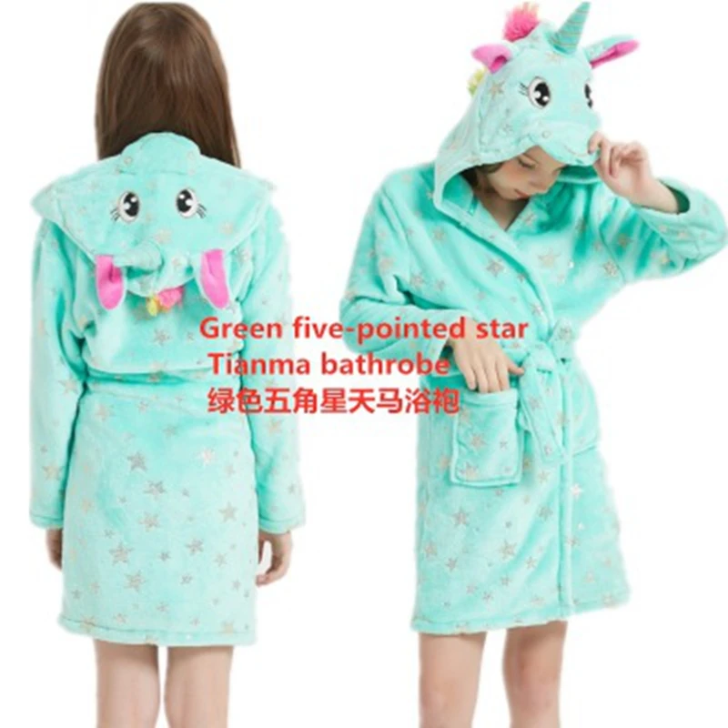 Winter Autumn Children's Flannel Baby Bathrobe Long Sleeve Hooded Kids Sleepwear Boys Girls Nightgowns Unicorn Sleep Robe 3-11Y