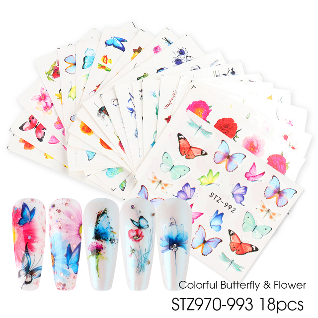 Mixed Stickers for Nails Rose Flowers Butterfly Water Decals Nail Art Decoration Slider Polish Foil Paper Tips CHSTZ930-969