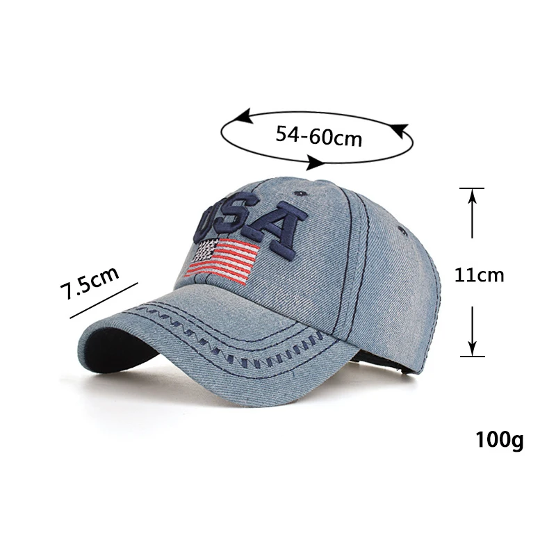 RoxCober промытая джинсовая бейсбольная кепка с вышитым флагом США кепка бейсболка шапка летняя кепка Кепка с регулировкой размера шляпа для мужчин и женщин