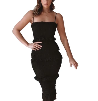 

Bodycon Slim Long Dress Women 2020 Spaghetti Strap Twist Summer Dress Party Female Ruffles Dresses Vestidos Plus Sizee
