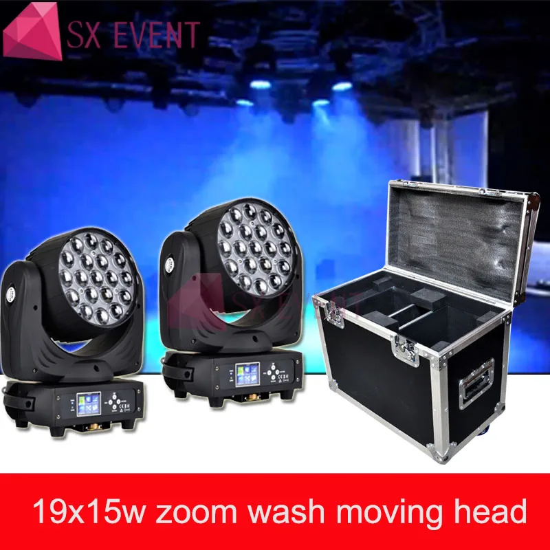 2 шт. с чемоданчиком новой модели большой Экран RGBW 4IN1 19X15W светодиодный зум мыть